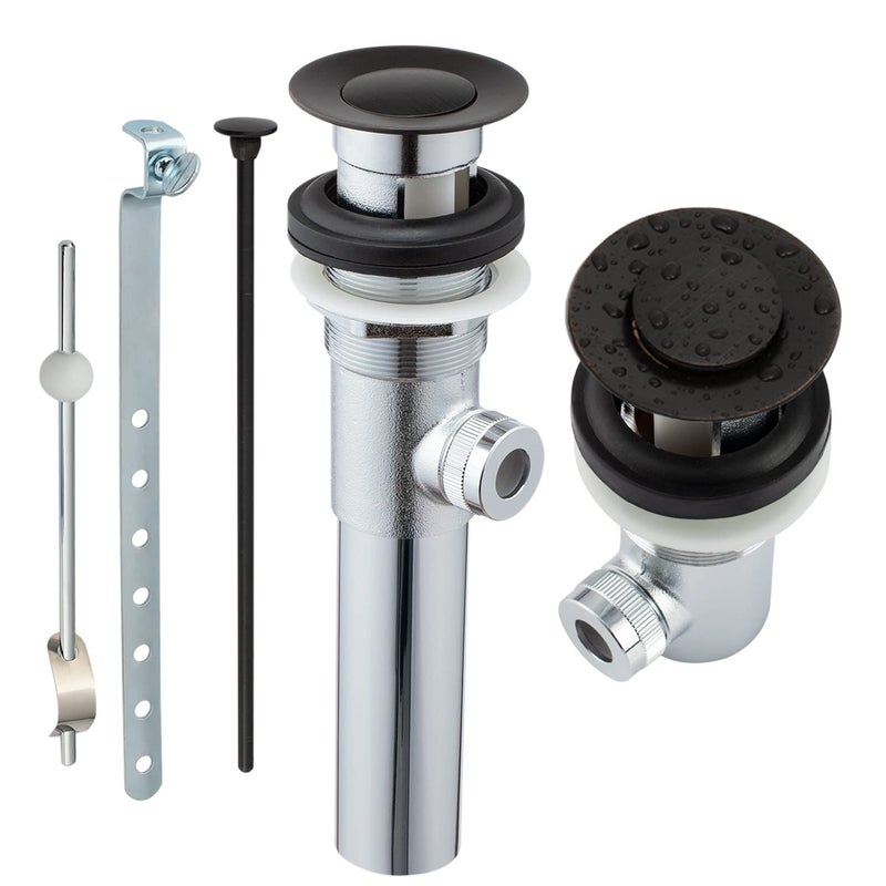 Artiwell Sink Pop-Up Drain Stopper Assembly with Lift Rod and Overflow, Solid Brass Lavatory Pop Up Drain Assembly for Bathroom Vanity Sink, All Brass Construction (Oil Rubbed Bronze) - Image 1
